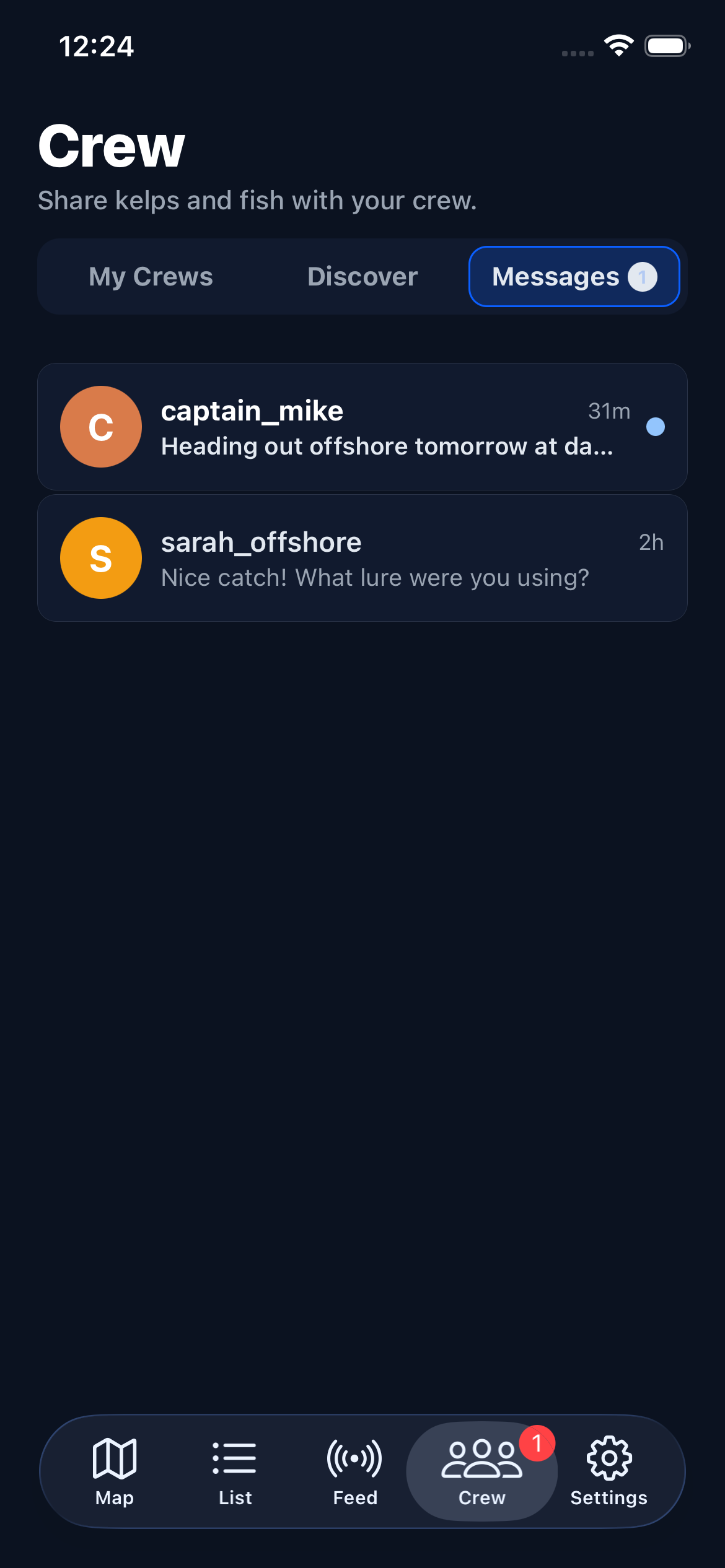 Messages section with conversation list