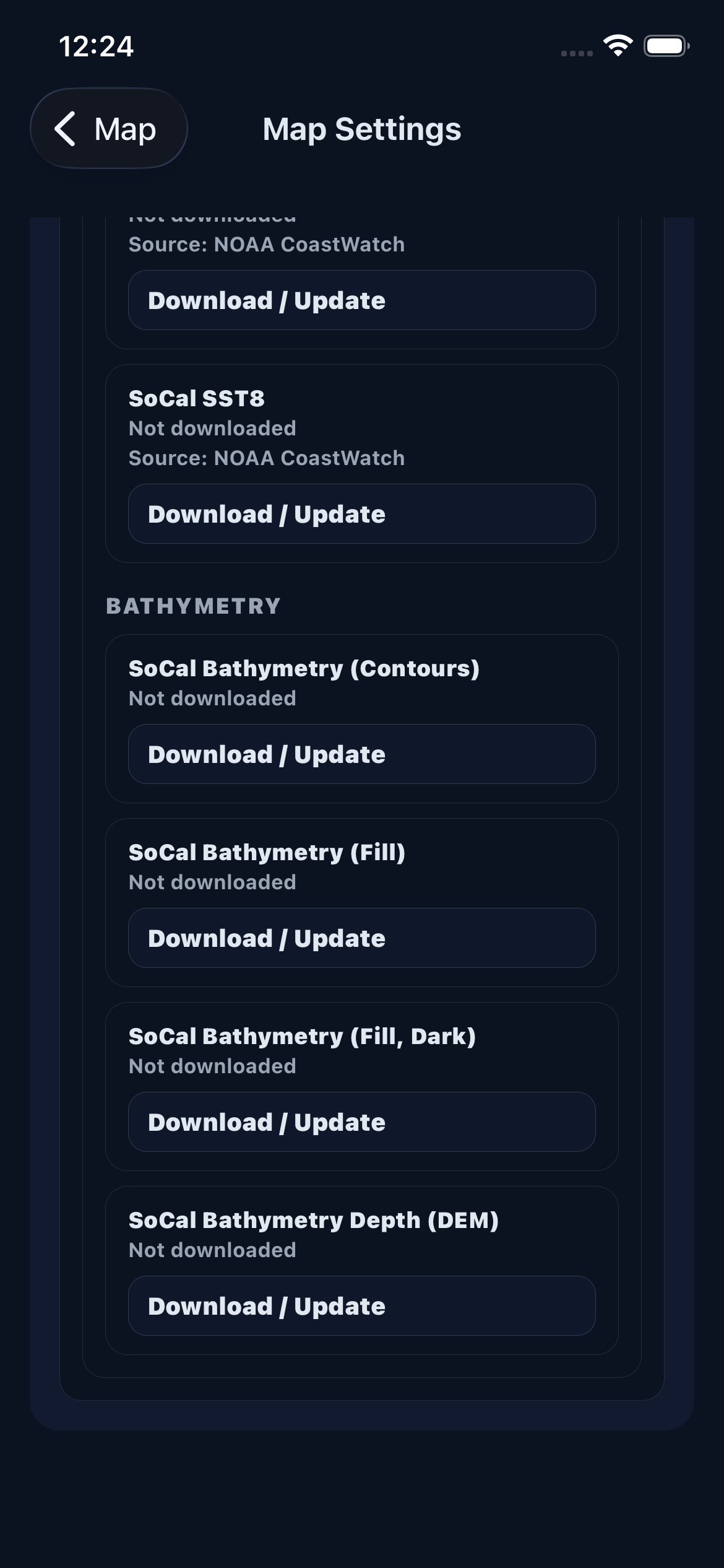 Map settings downloads section
