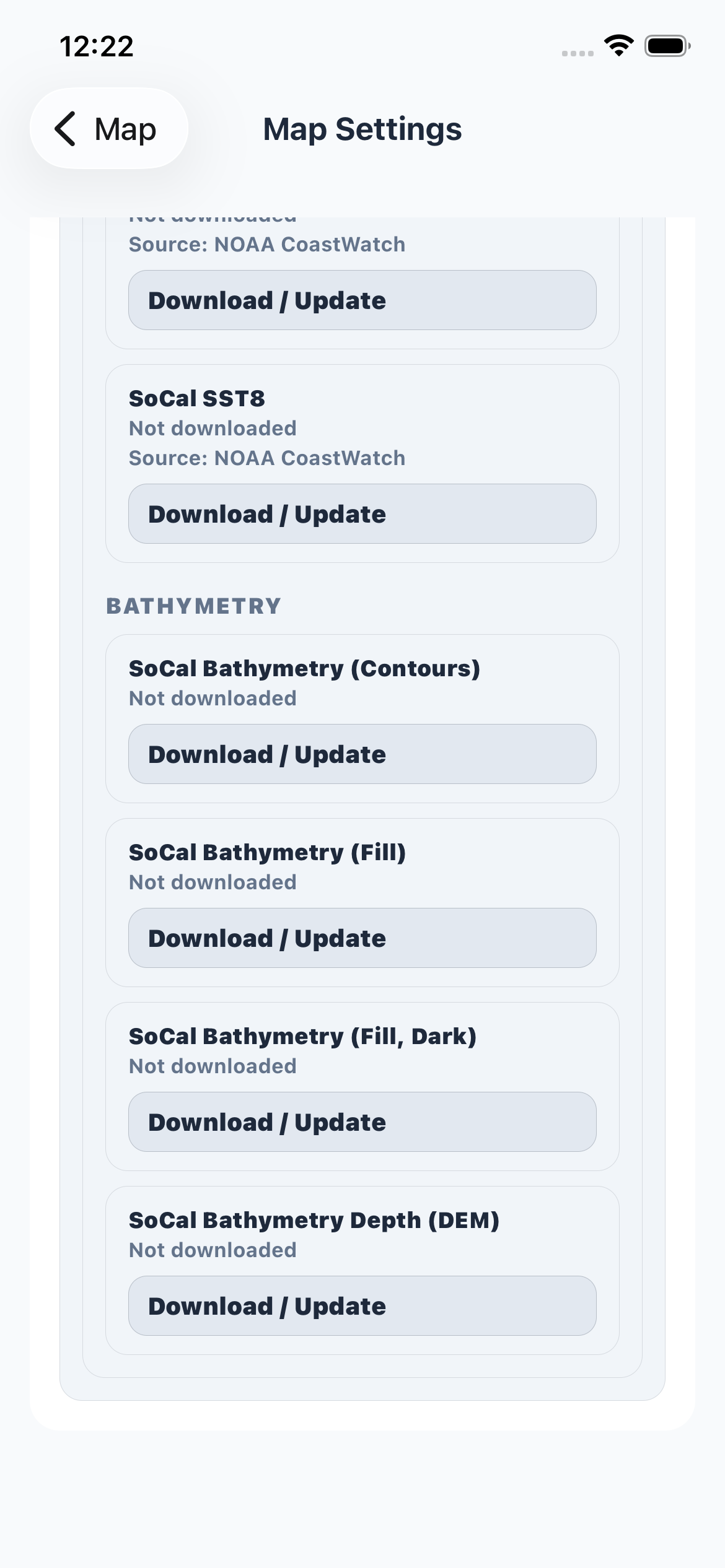 Map settings downloads section
