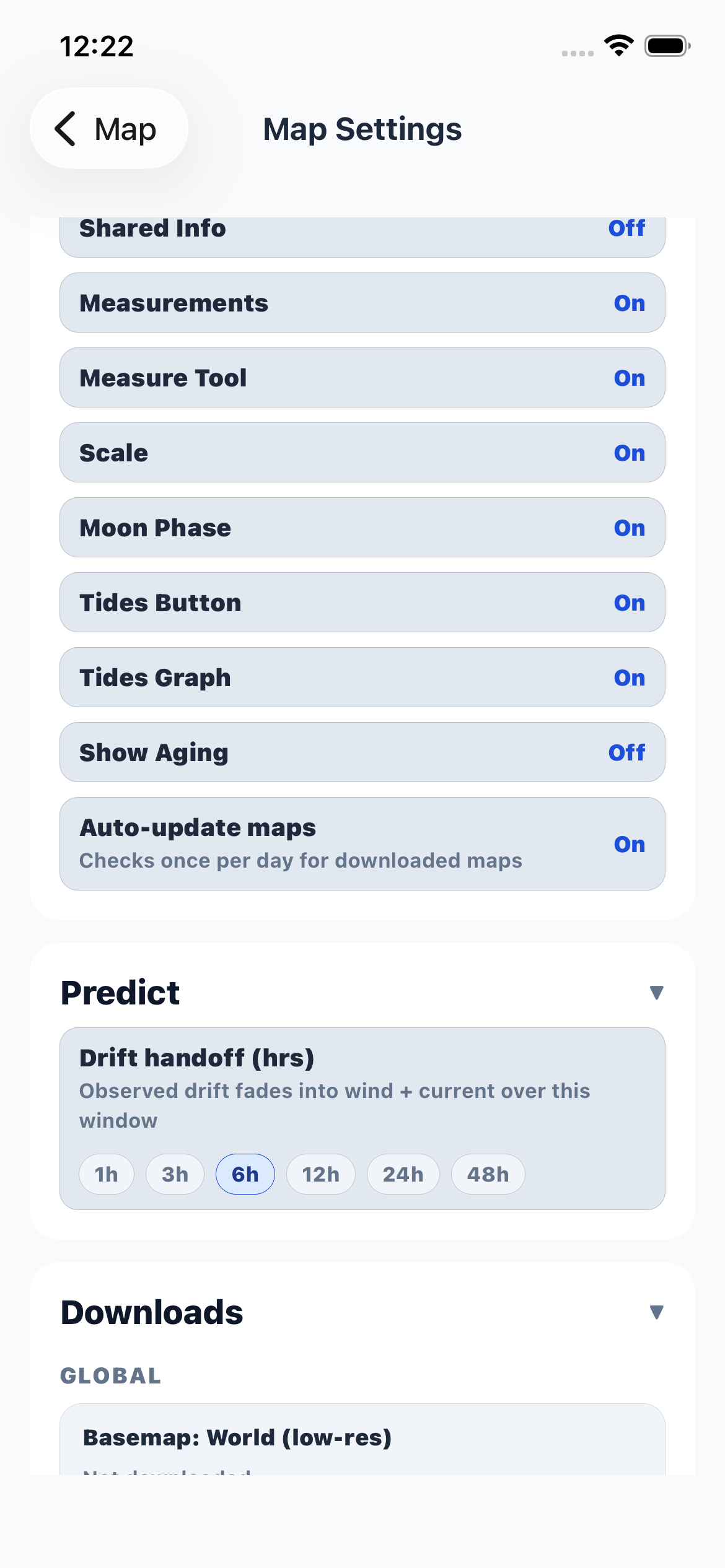 Map settings predict section