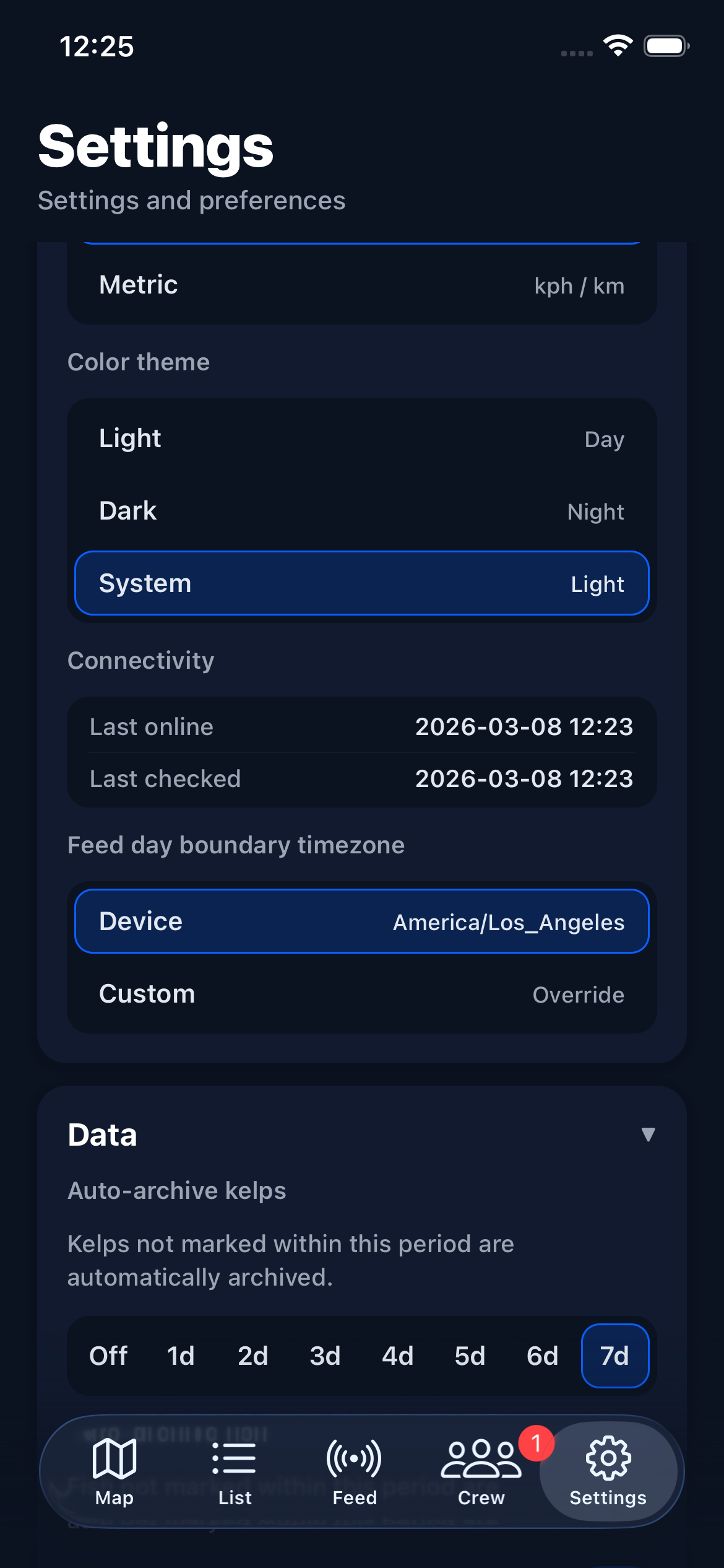 Data settings section