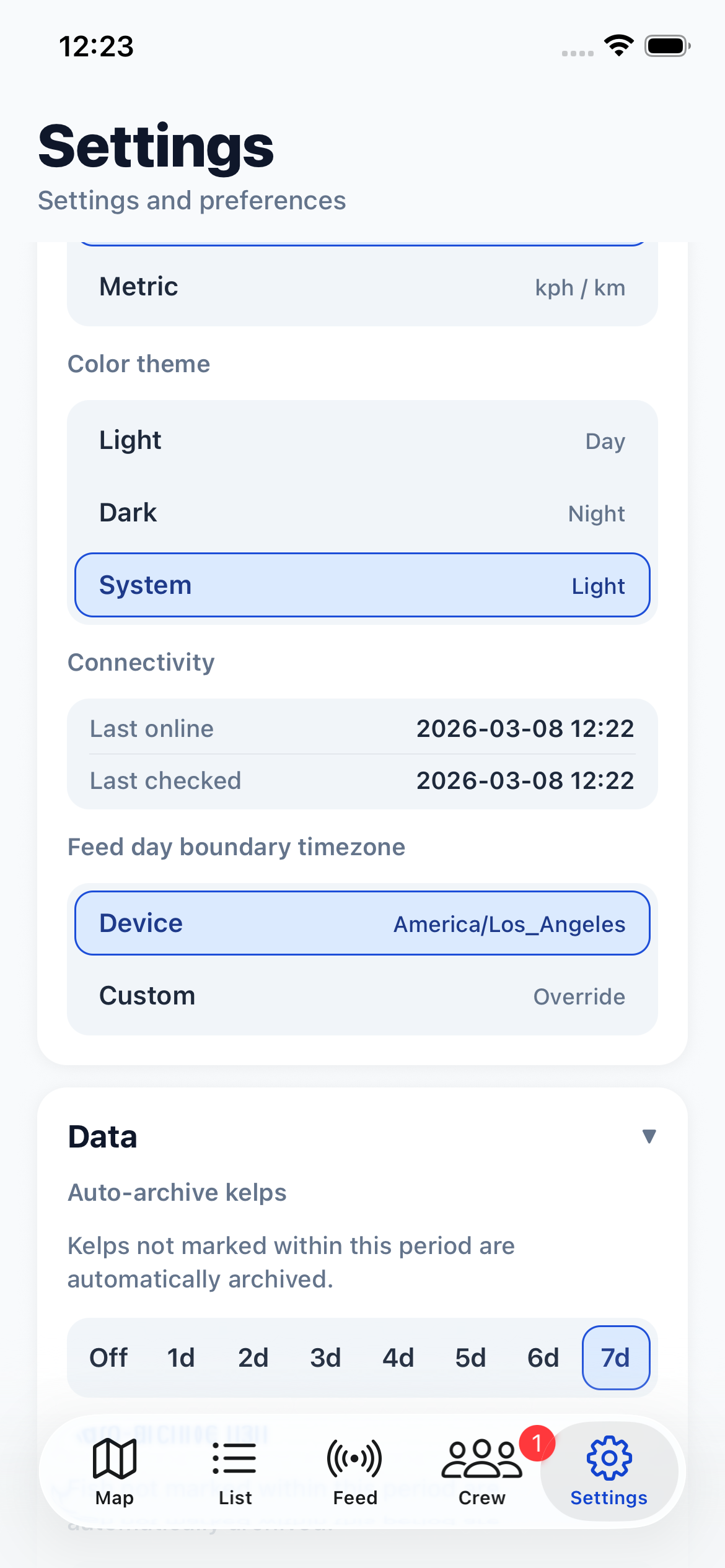 Data settings section