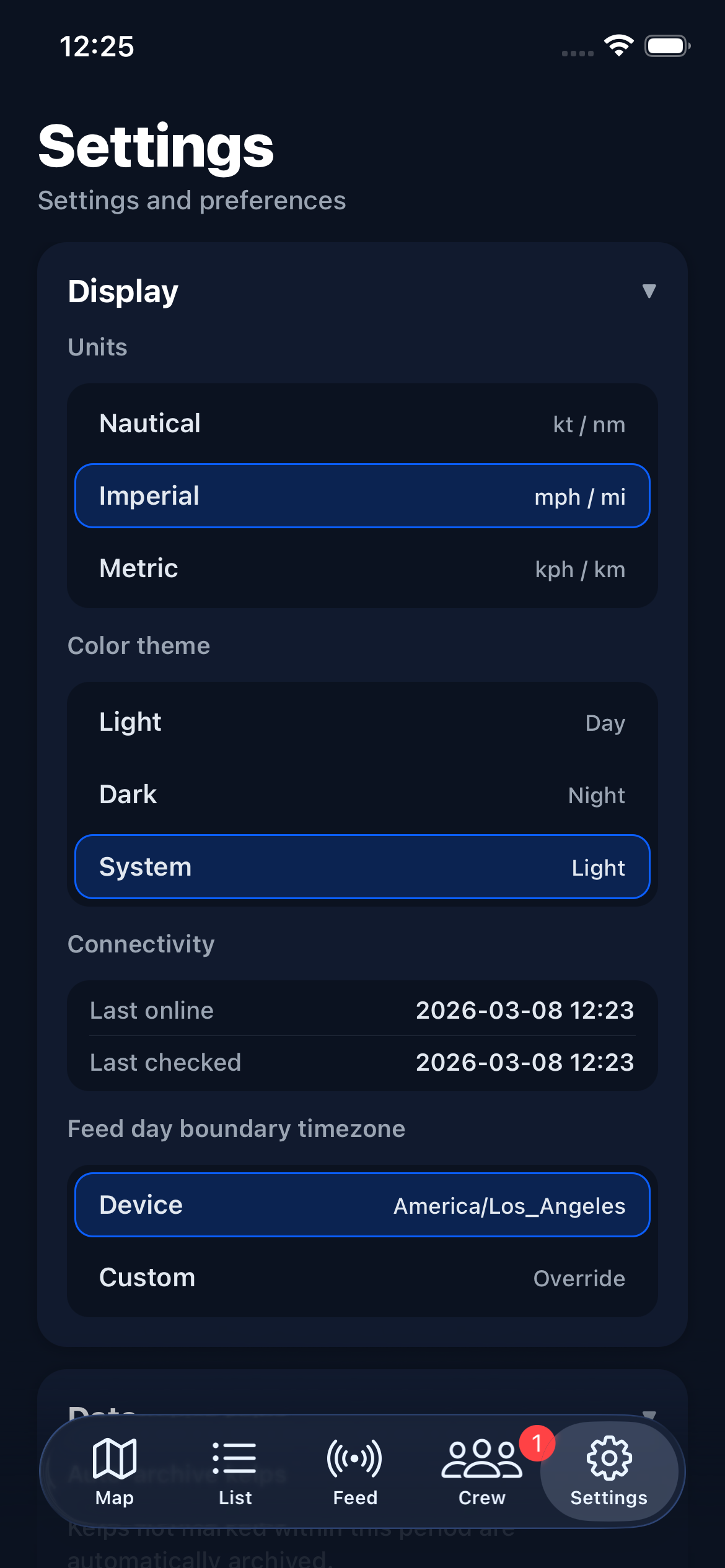 Display settings section