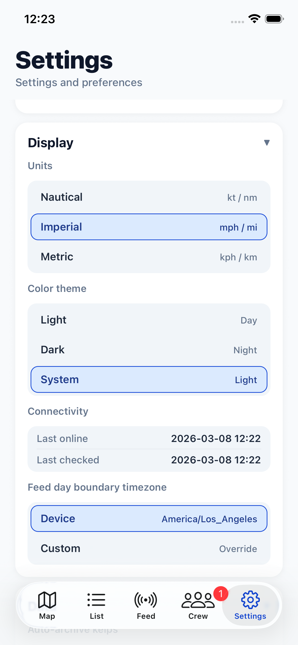 Display settings section