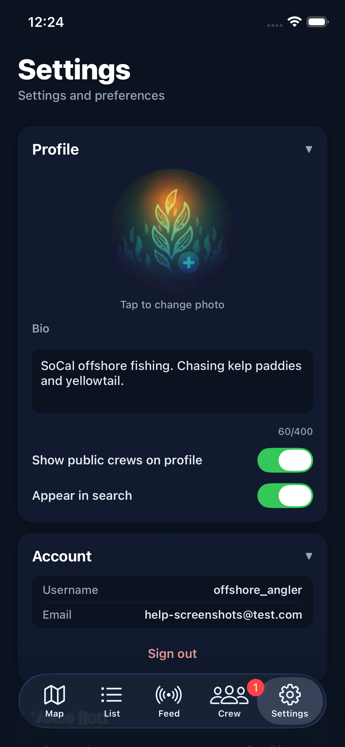 Profile settings section