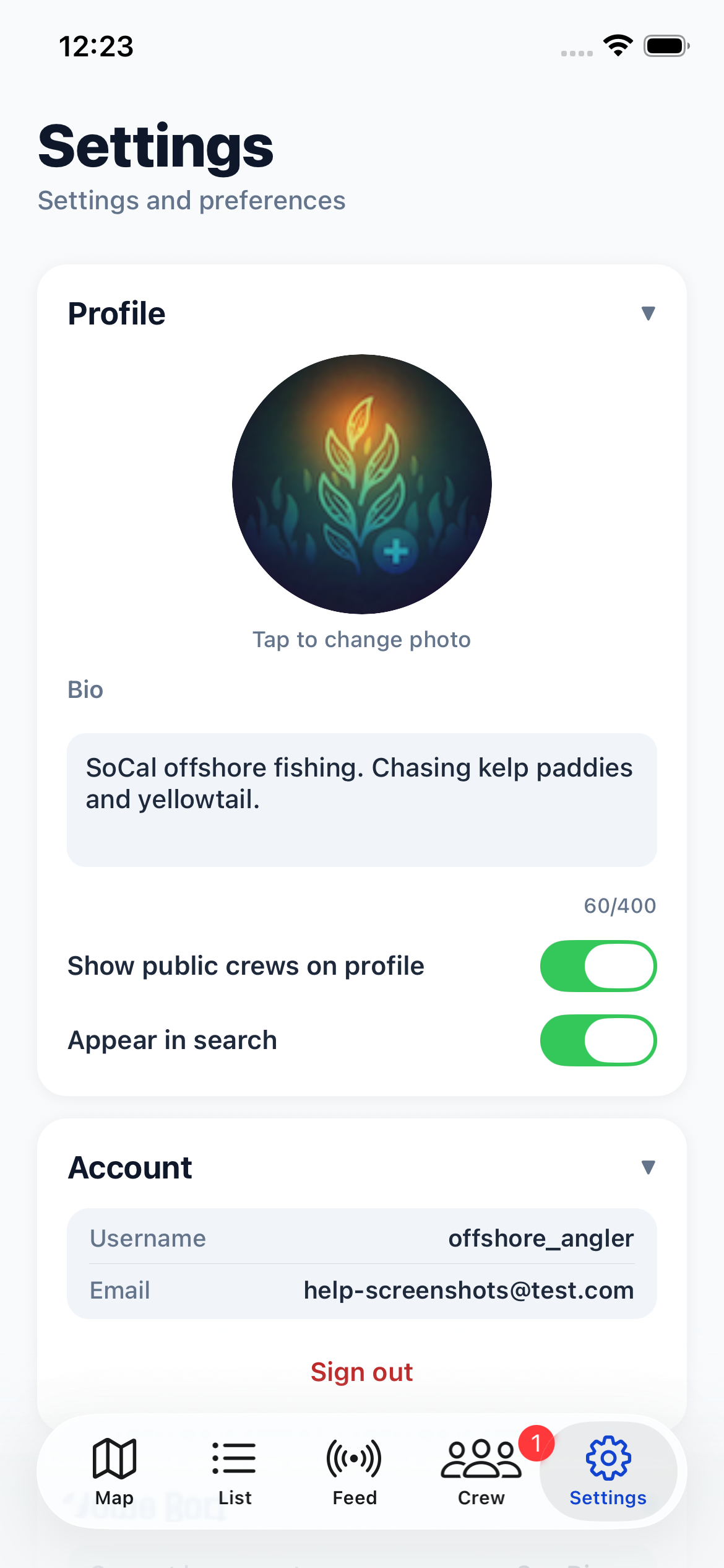 Profile settings section