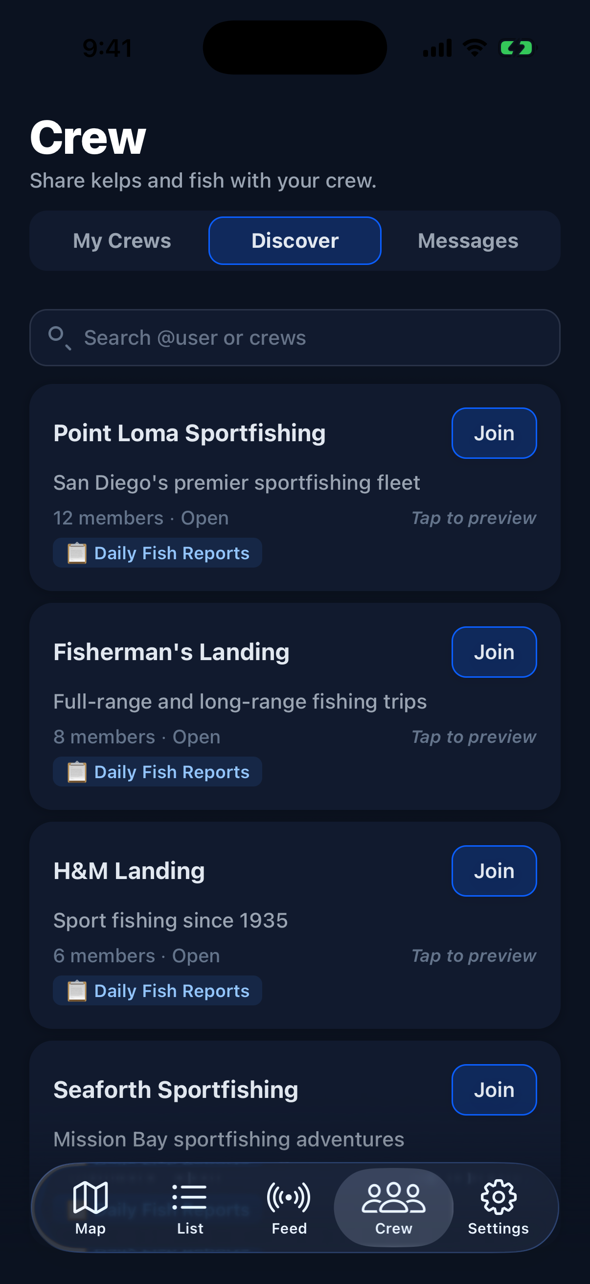 Discover open crews to join