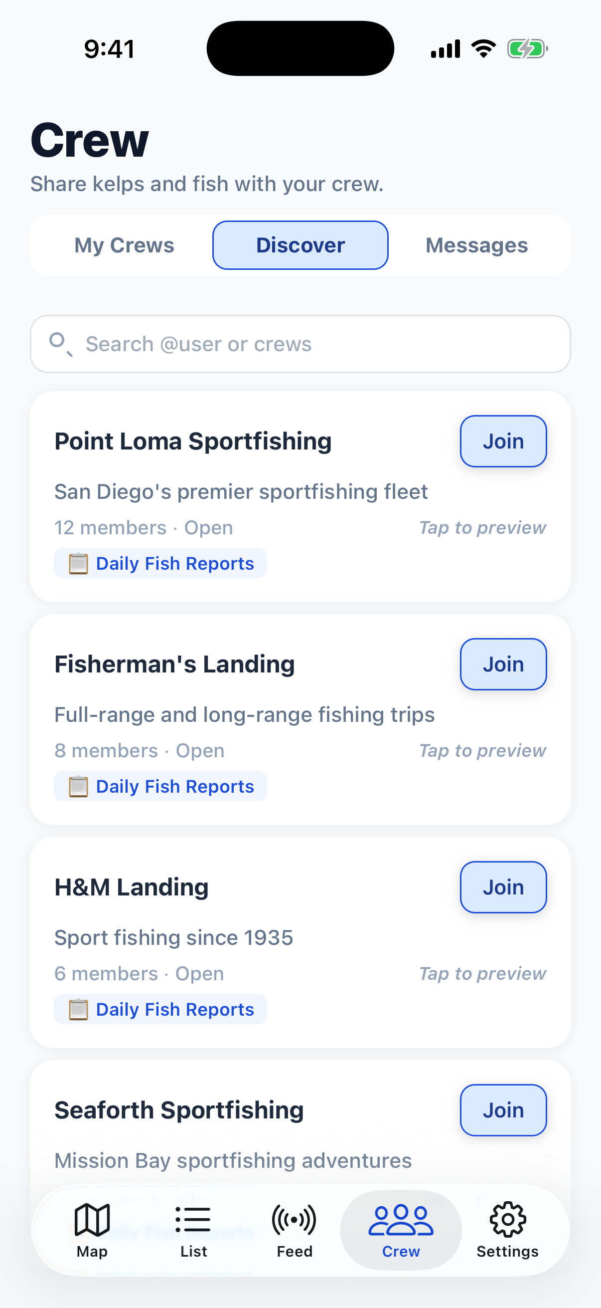 Discover open crews to join
