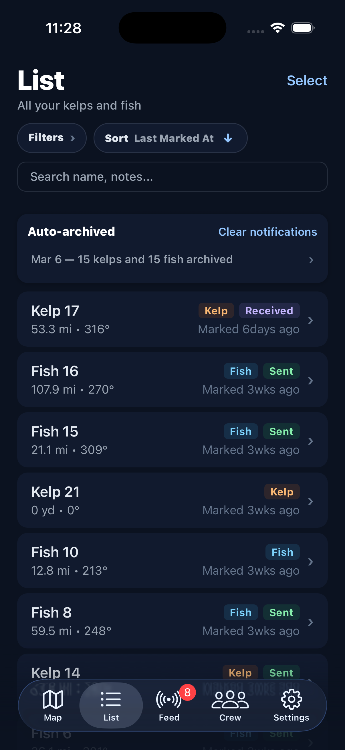 List of kelp and fish marks