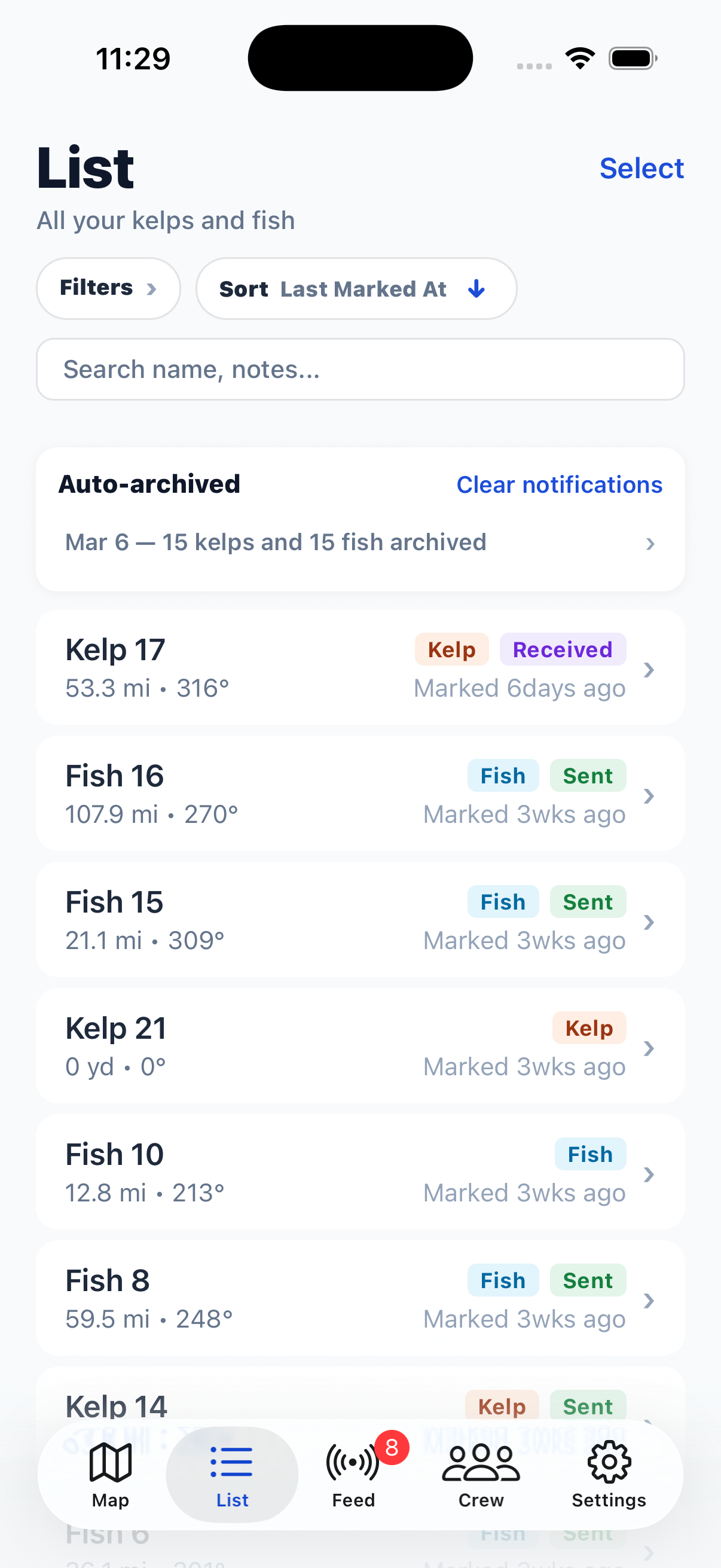 List of kelp and fish marks