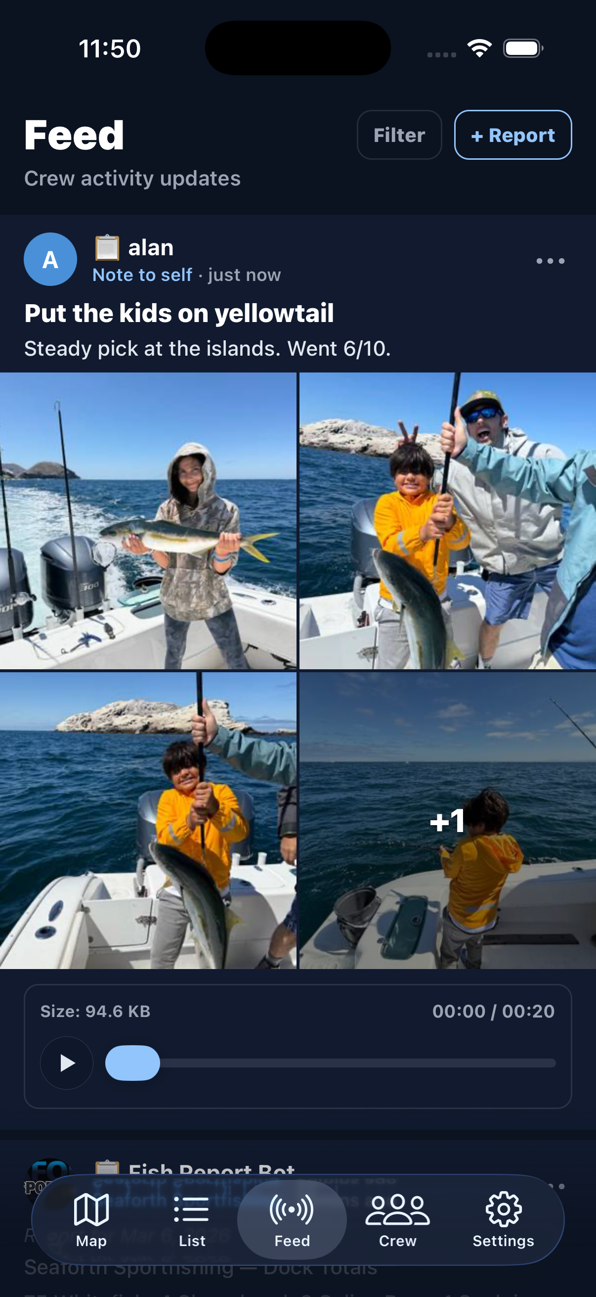 Fish report with photos and voice memo