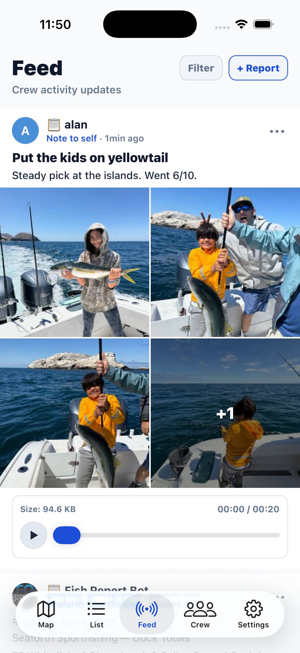 Fish report with photos and voice memo