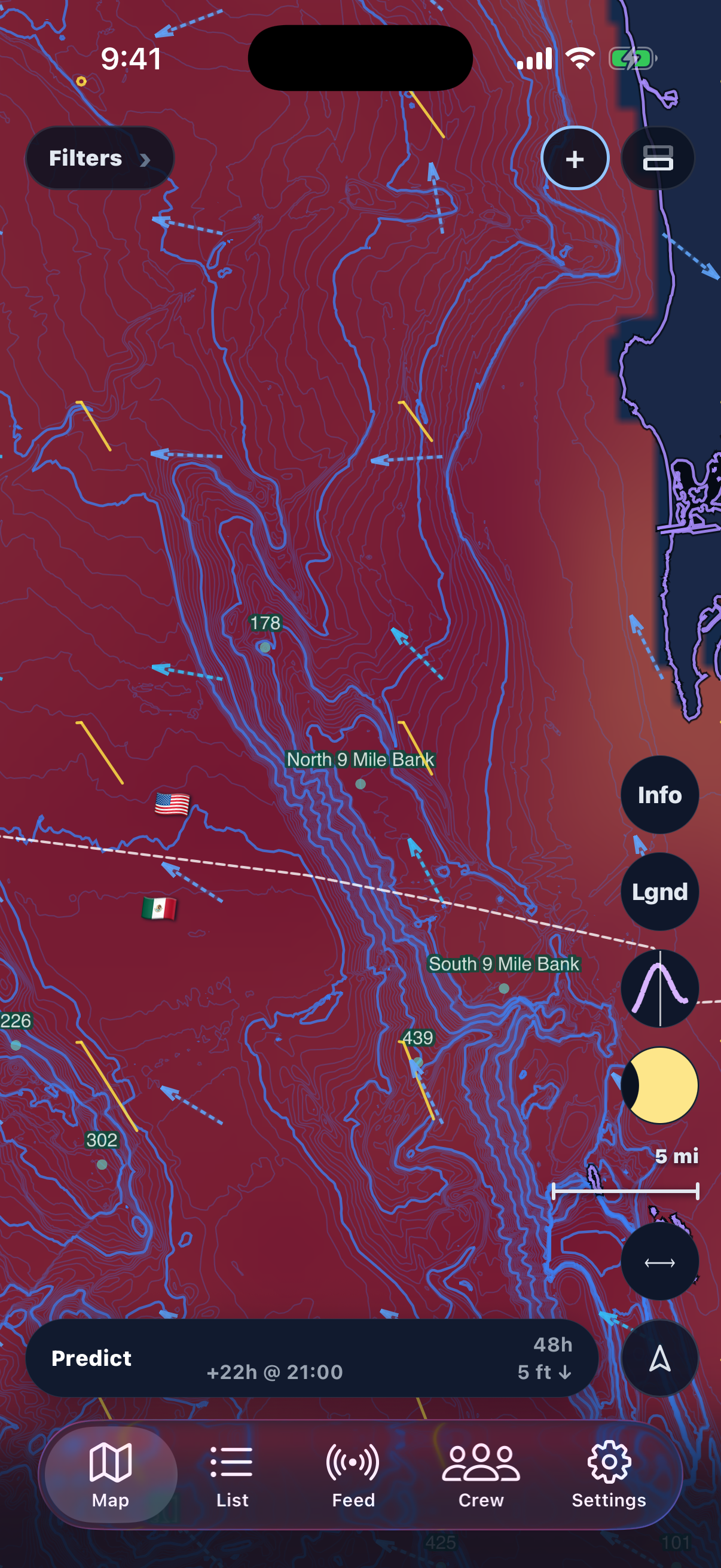 Sea surface temperature map with wind and current vectors