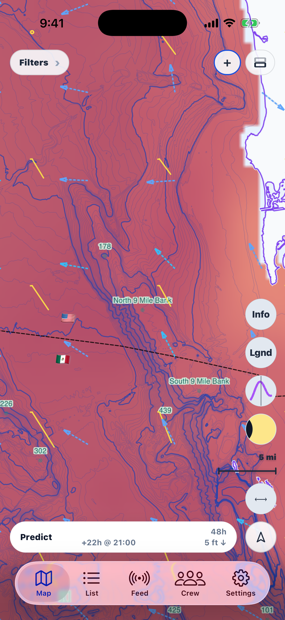 Sea surface temperature map with wind and current vectors