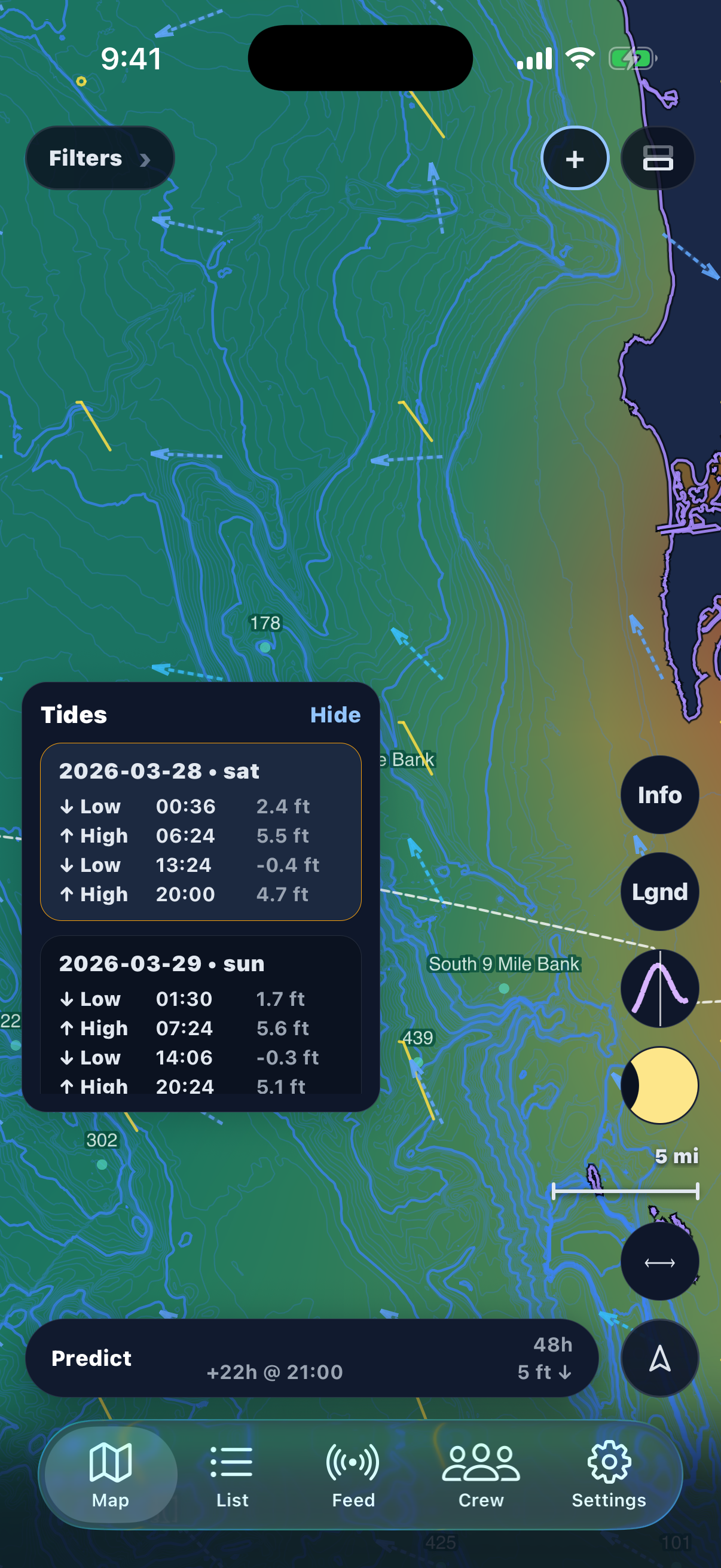 Tides calendar with tide chart