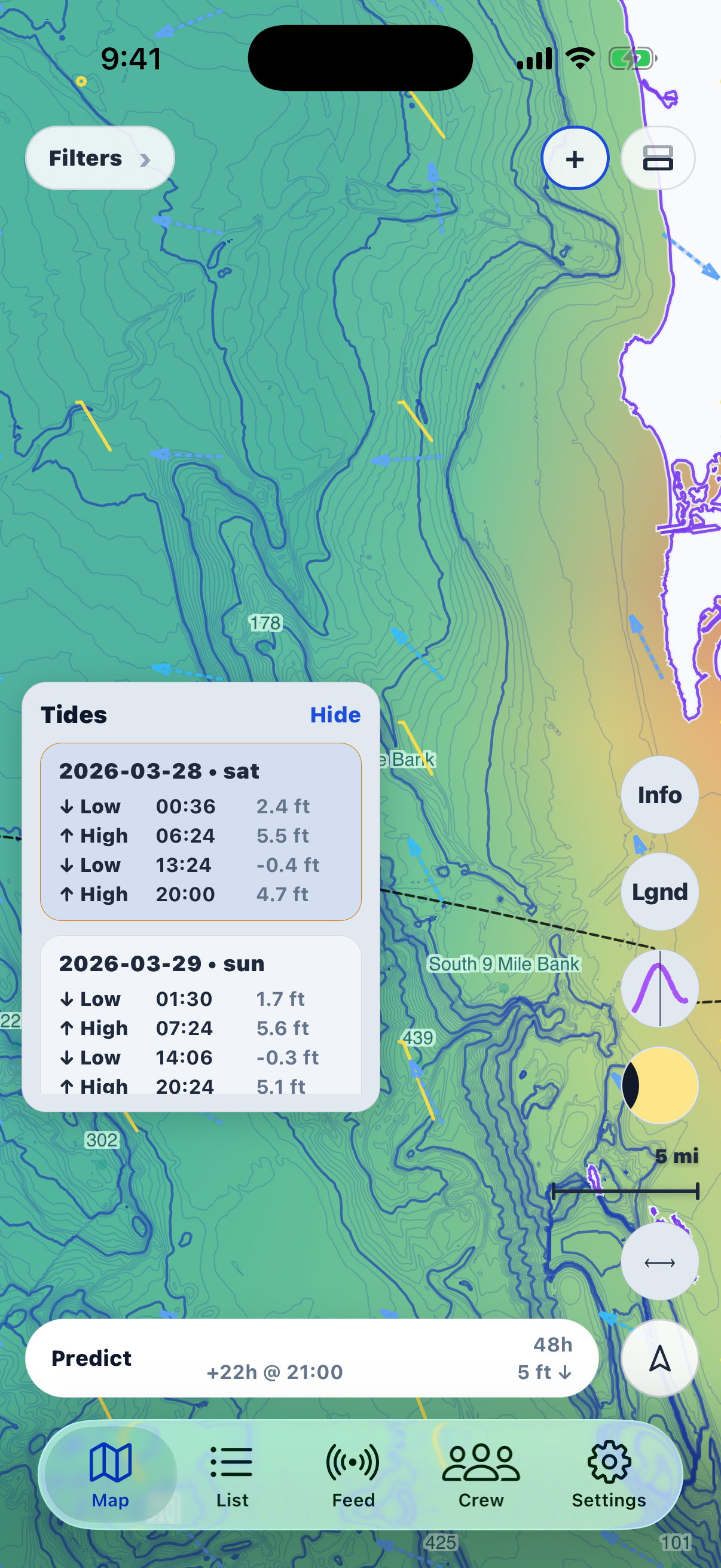 Tides calendar with tide chart